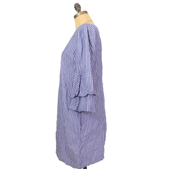 Beach Lunch Lounge Shift Dress M Bell Sleeve Striped Blue White EUC $169 B62 - Picture 4 of 7